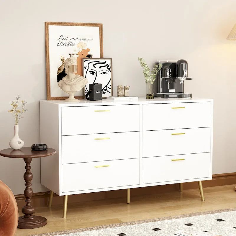 Elegant 6-Drawer Double Dresser with Gold Accents for Stylish Bedroom Storage 8