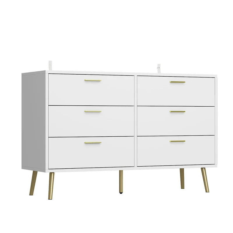 Elegant 6-Drawer Double Dresser with Gold Accents for Stylish Bedroom Storage 12