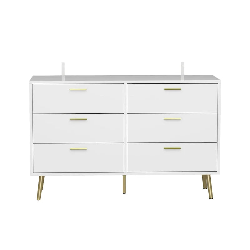 Elegant 6-Drawer Double Dresser with Gold Accents for Stylish Bedroom Storage 13