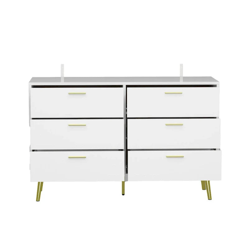 Elegant 6-Drawer Double Dresser with Gold Accents for Stylish Bedroom Storage 15