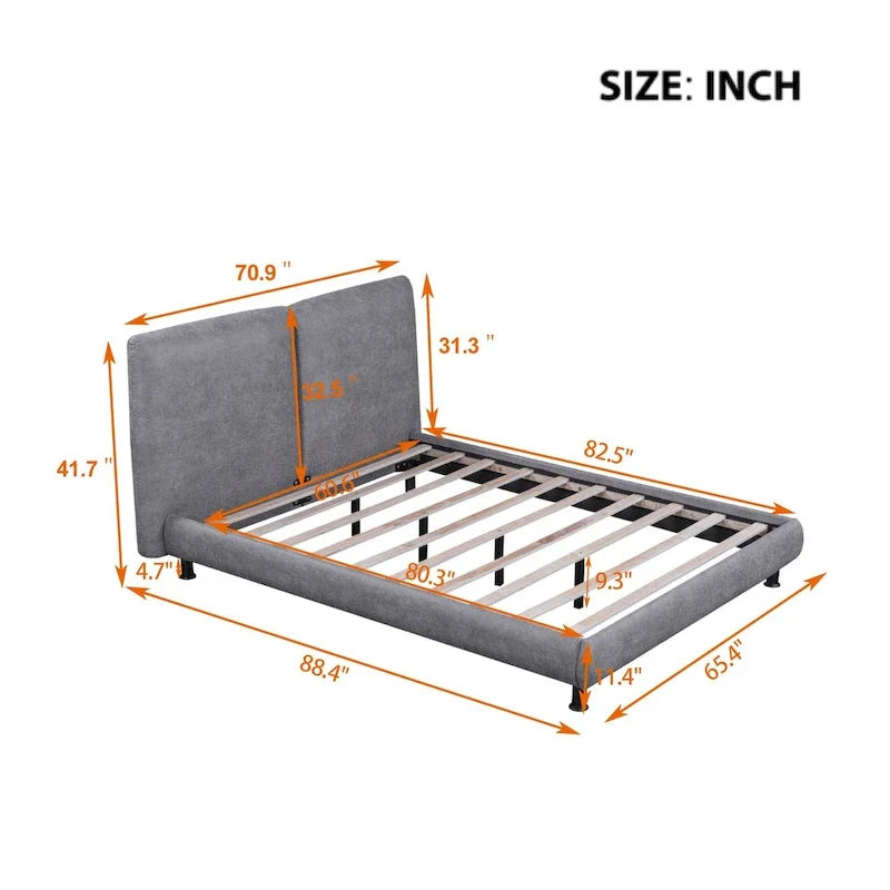 Queen Platform Bed with Dual Oversized Headrests 5
