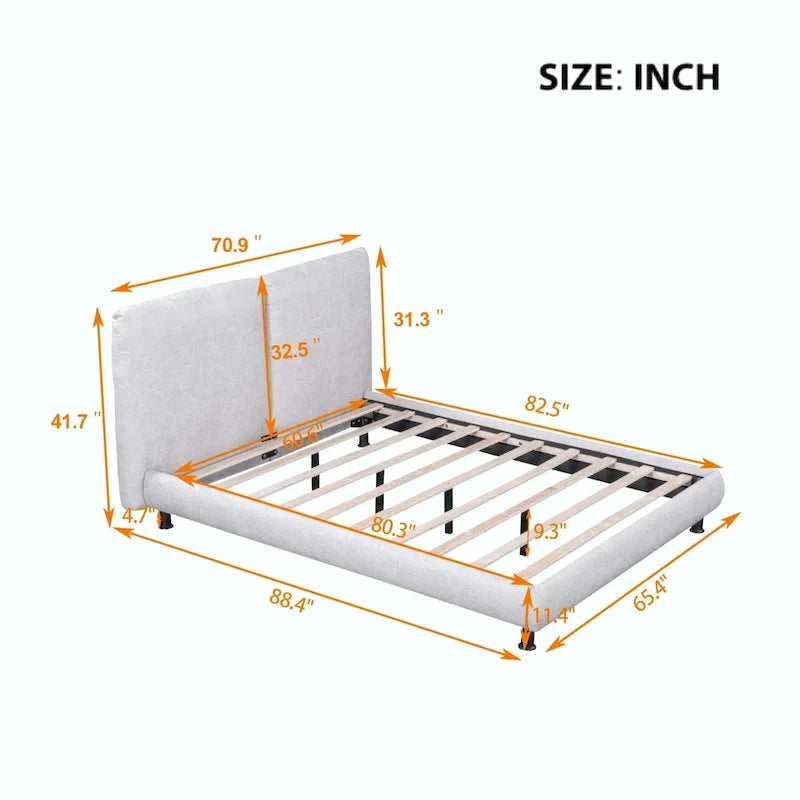Queen Platform Bed with Dual Oversized Headrests 10