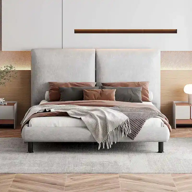 Queen Platform Bed with Dual Oversized Headrests 18