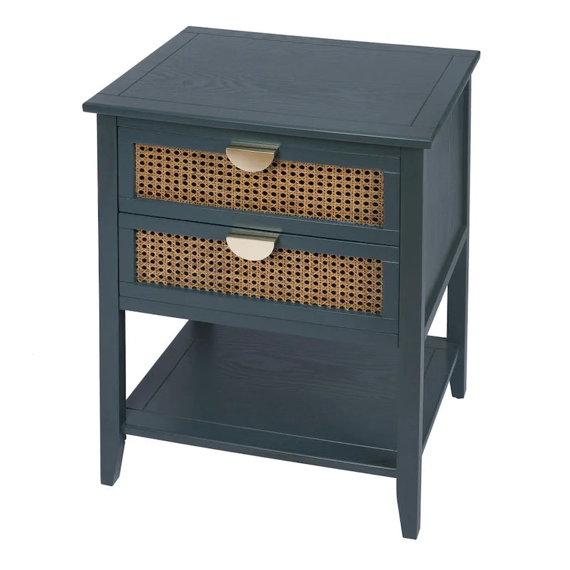 Natural Rattan 2-Drawer Side Table - Perfect for Bedroom, Living Room, or Study 1