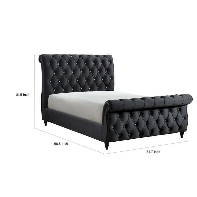 Ellowen Queen Bed with Diamond Tufted Black Upholstery and Panel Headboard 5
