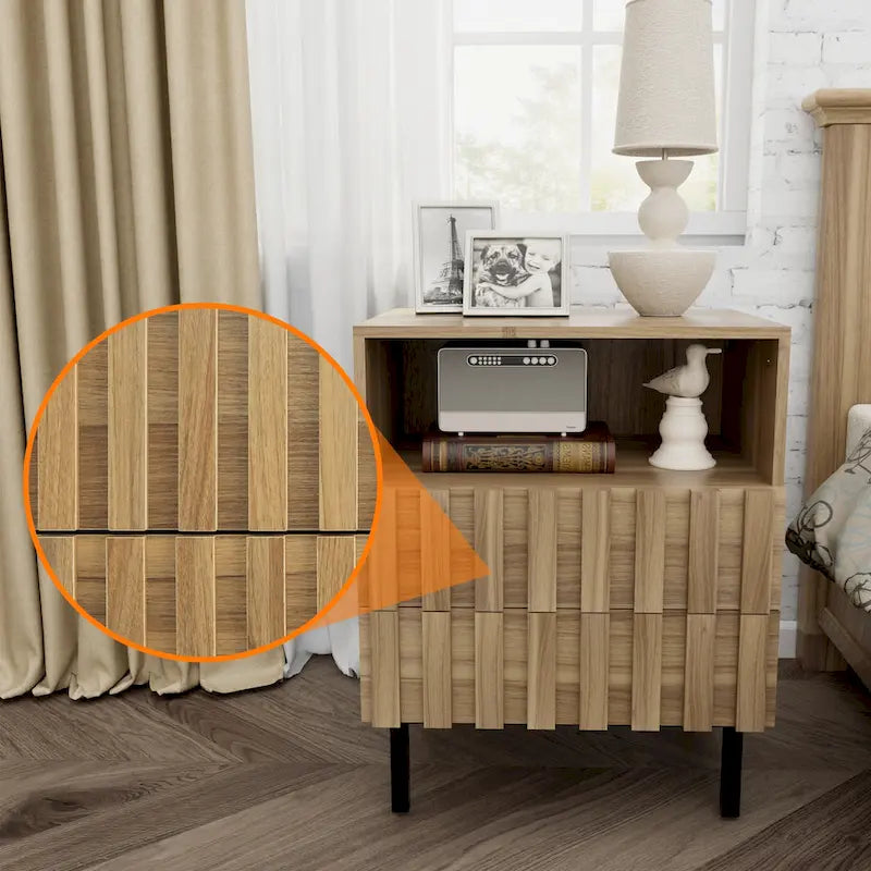 Mid-Century Modern Nightstand with 2 Drawers and Storage - Stylish Bedside Accent Table 1