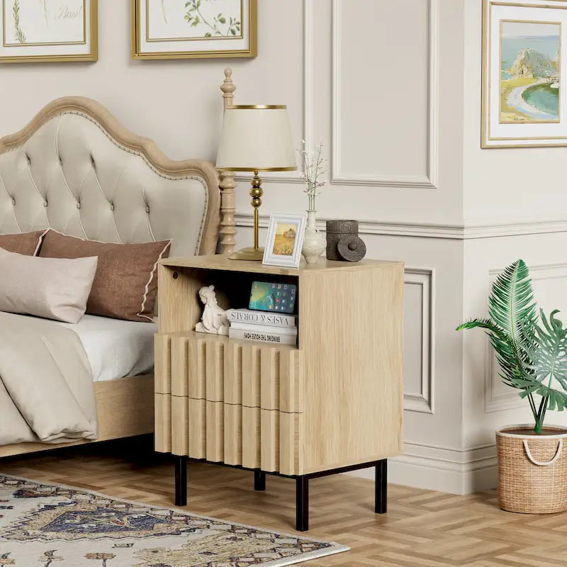 Mid-Century Modern Nightstand with 2 Drawers and Storage - Stylish Bedside Accent Table 2