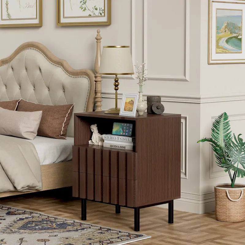 Mid-Century Modern Nightstand with 2 Drawers and Storage - Stylish Bedside Accent Table 3
