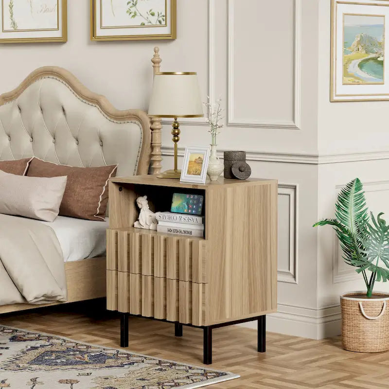 Mid-Century Modern Nightstand with 2 Drawers and Storage - Stylish Bedside Accent Table 4