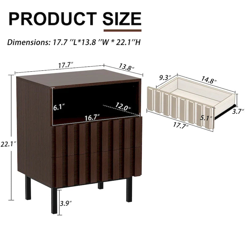 Mid-Century Modern Nightstand with 2 Drawers and Storage - Stylish Bedside Accent Table 5