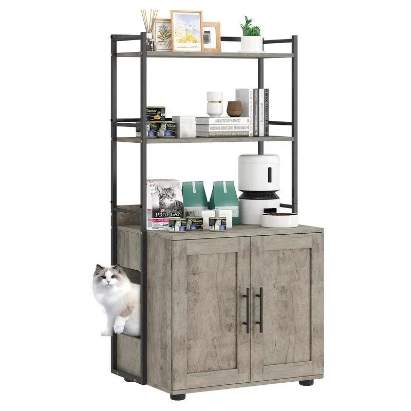 Cat Litter Box Cabinet with Shelving Storage 10