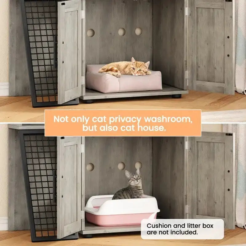 Cat Litter Box Cabinet with Shelving Storage 11