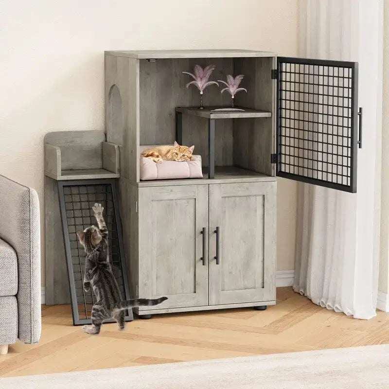 Cat Litter Box Cabinet with Shelving Storage 2