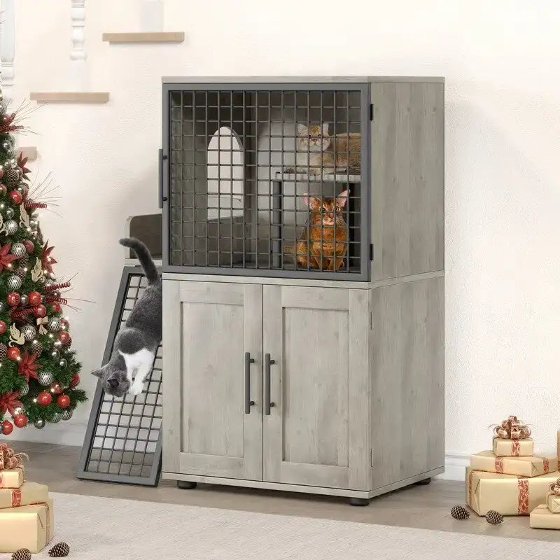 Cat Litter Box Cabinet with Shelving Storage 3