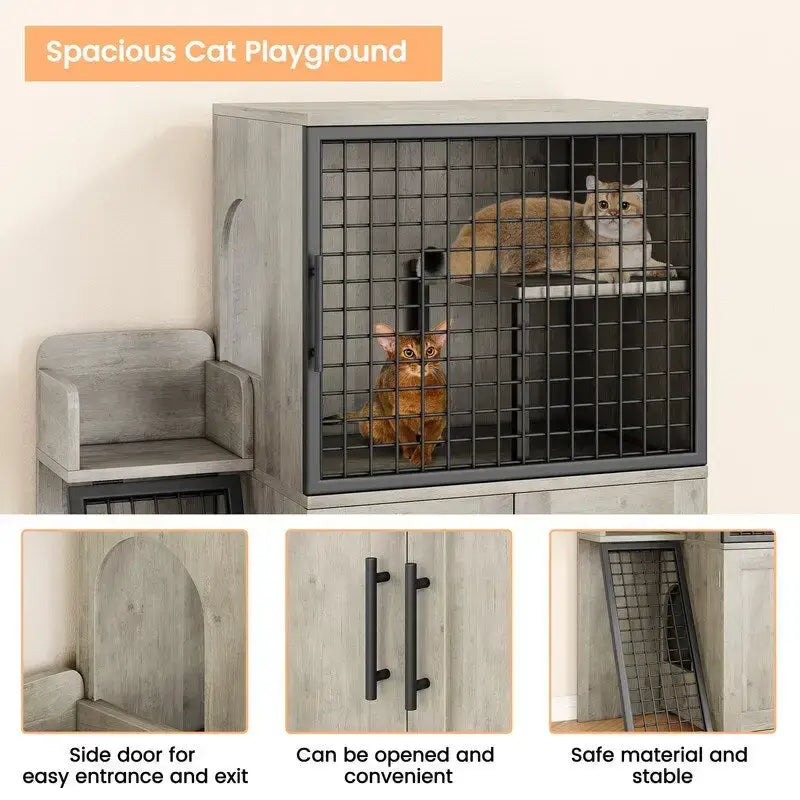 Cat Litter Box Cabinet with Shelving Storage 4