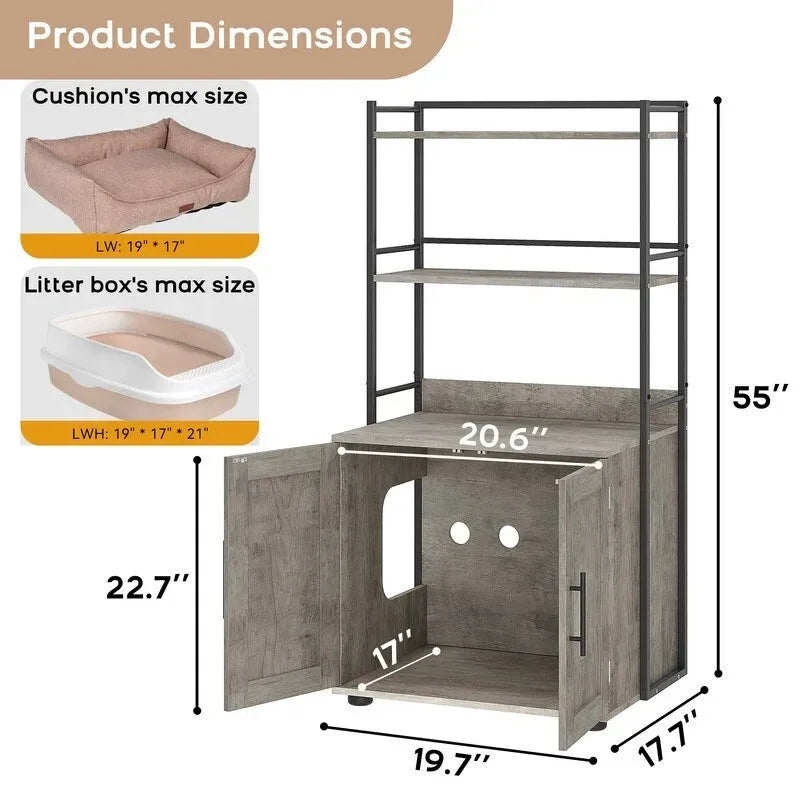 Cat Litter Box Cabinet with Shelving Storage 5