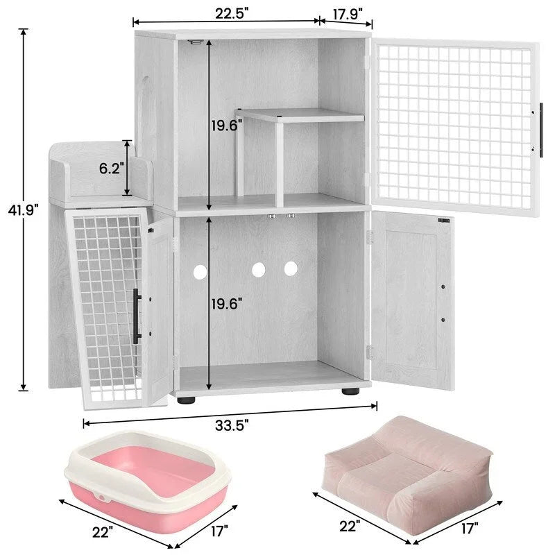 Cat Litter Box Cabinet with Shelving Storage 7