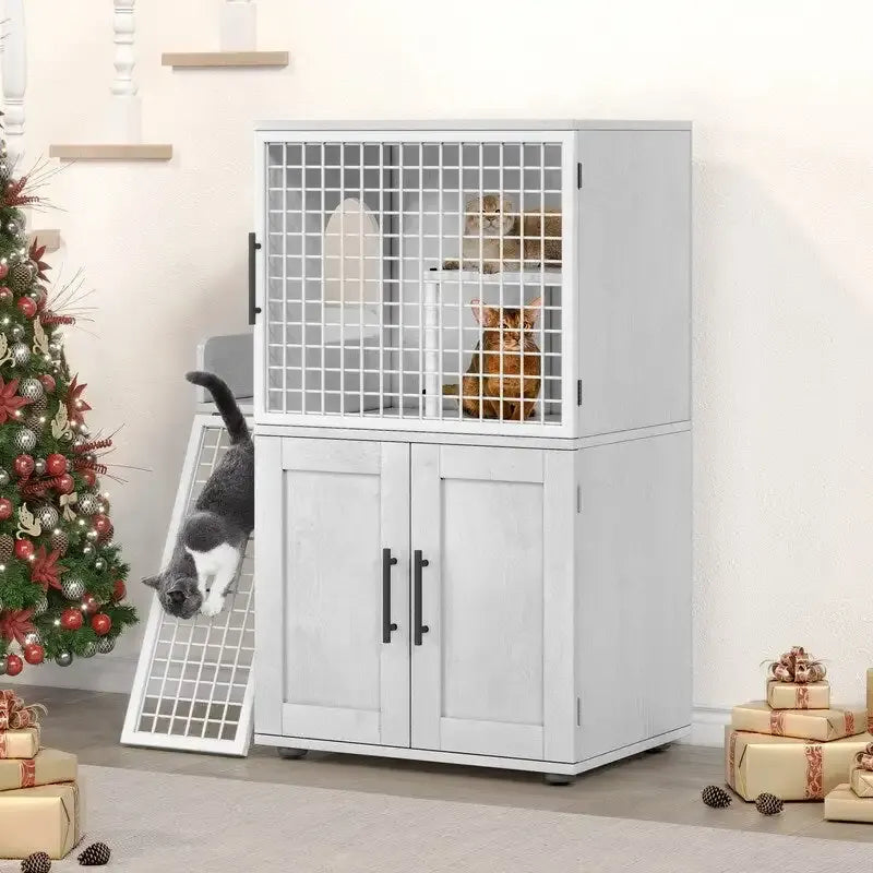 Cat Litter Box Cabinet with Shelving Storage 8