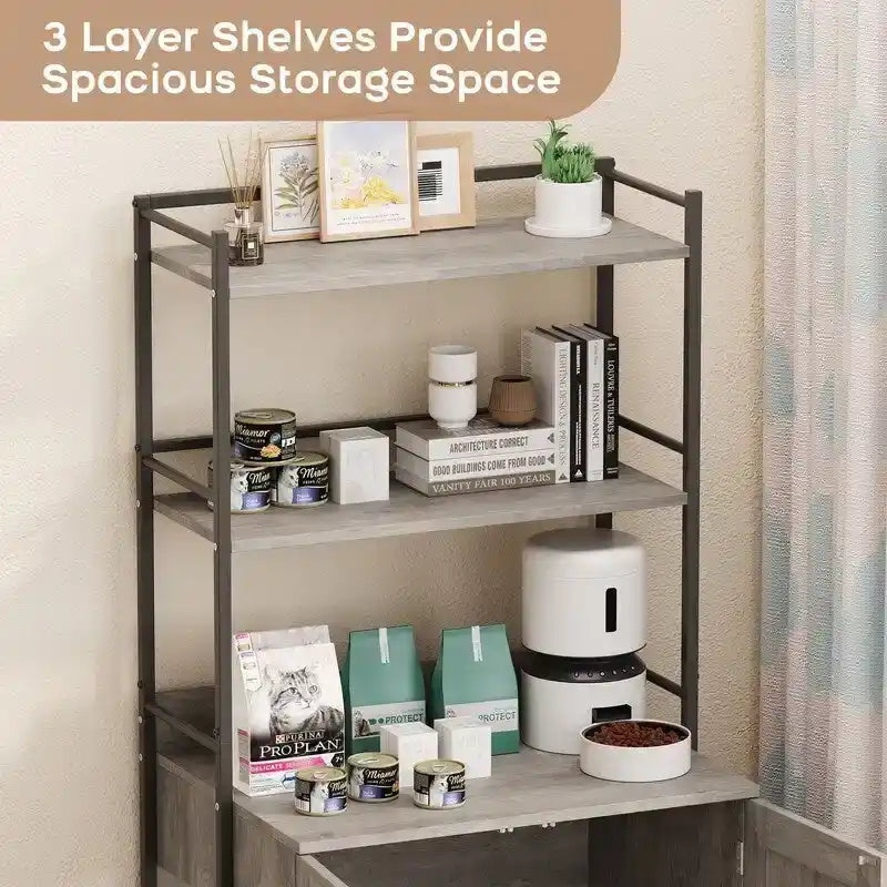 Cat Litter Box Cabinet with Shelving Storage 9
