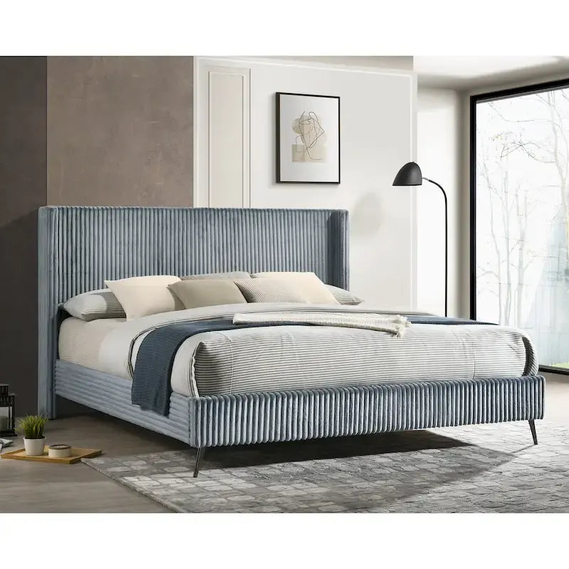 Roundhill Furniture Mavela King Size Panel Bed with Wide Wale Corduroy Upholstery 11