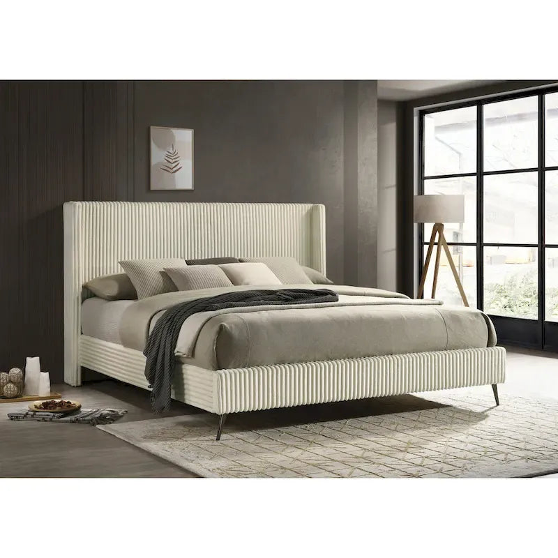 Roundhill Furniture Mavela King Size Panel Bed with Wide Wale Corduroy Upholstery 1