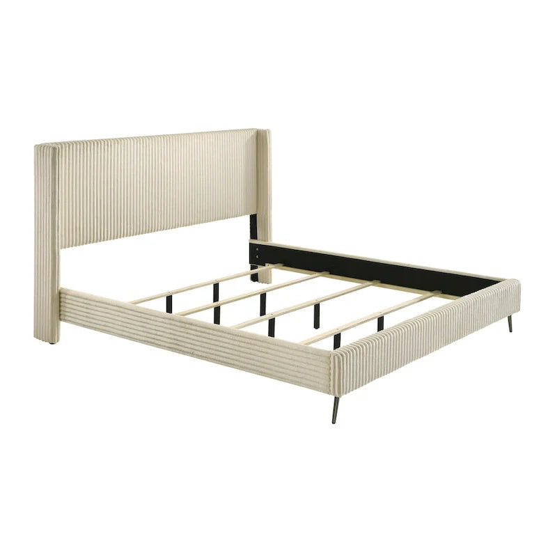 Roundhill Furniture Mavela King Size Panel Bed with Wide Wale Corduroy Upholstery 4