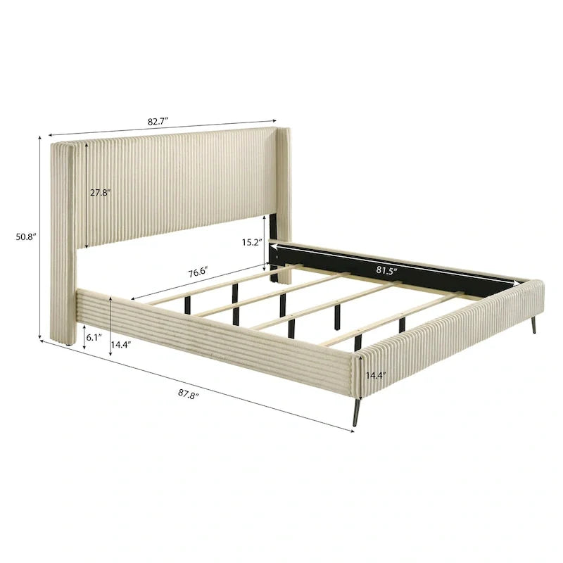 Roundhill Furniture Mavela King Size Panel Bed with Wide Wale Corduroy Upholstery 5
