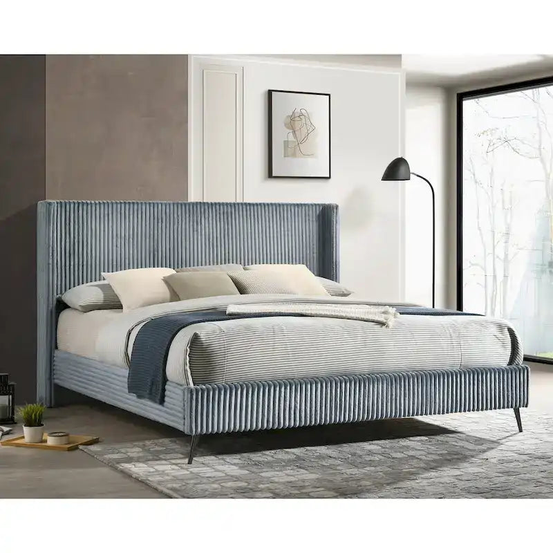 Roundhill Furniture Mavela King Size Panel Bed with Wide Wale Corduroy Upholstery 6