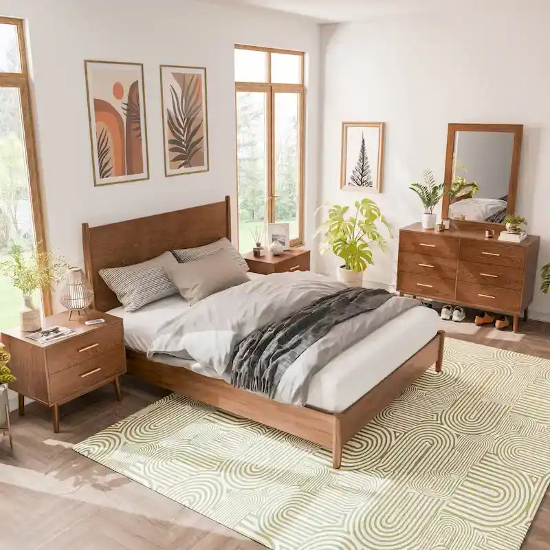 Beau Midcentury 5-Piece Queen Bedroom Set in Walnut by Furniture of America 23