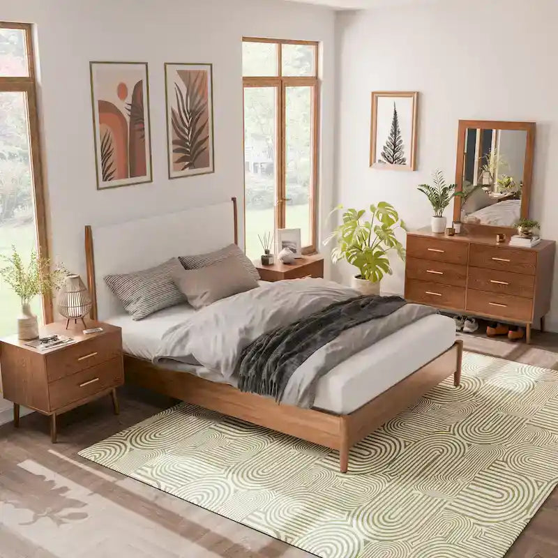 Beau Midcentury 5-Piece Queen Bedroom Set in Walnut by Furniture of America 1