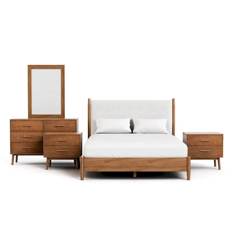 Beau Midcentury 5-Piece Queen Bedroom Set in Walnut by Furniture of America 16