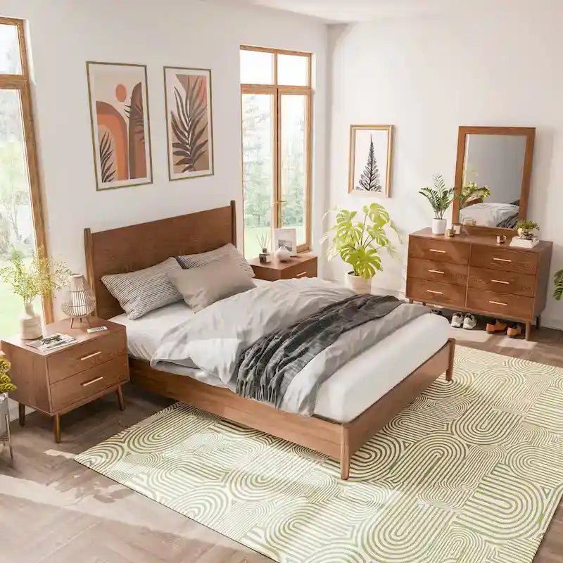 Beau Midcentury 5-Piece Queen Bedroom Set in Walnut by Furniture of America 18