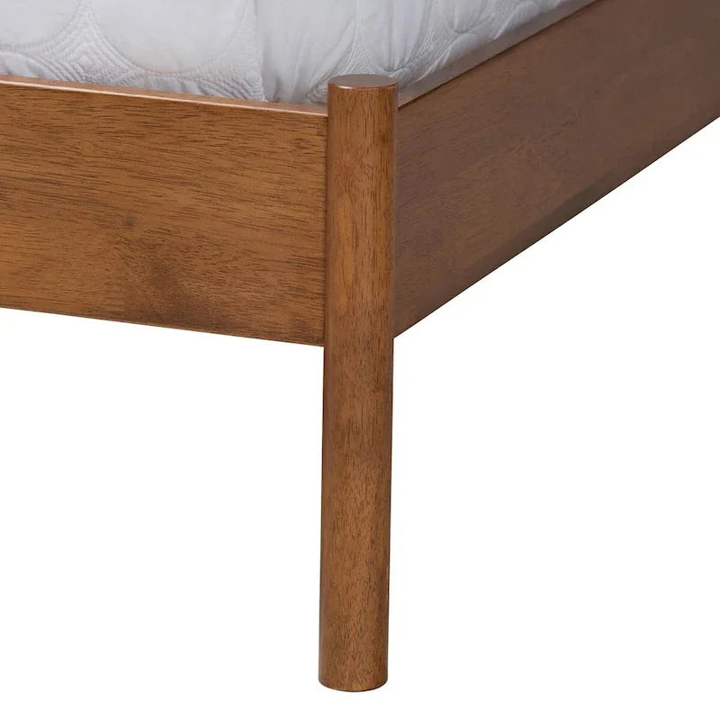 Edwina Queen Size Platform Bed in Light Grey Boucle Fabric with Walnut Brown Wood Accents 6