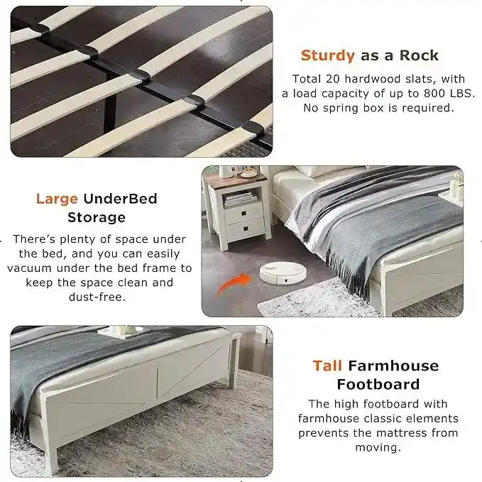 Farmhouse Platform Bed with Storage Headboard Sliding Doors and Charging Station 5