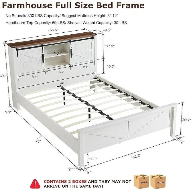 Farmhouse Full Bed Frame with Storage Shelves and Built-in Charging Station 8
