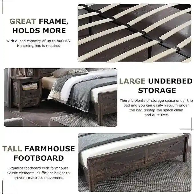 Farmhouse Full Bed Frame with Storage Shelves and Built-in Charging Station 17