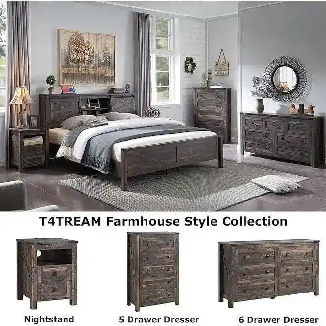 Farmhouse Full Bed Frame with Storage Shelves and Built-in Charging Station 18