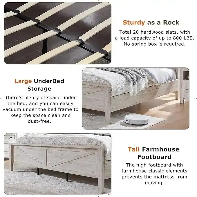 Farmhouse Full Bed Frame with Storage Shelves and Built-in Charging Station 24