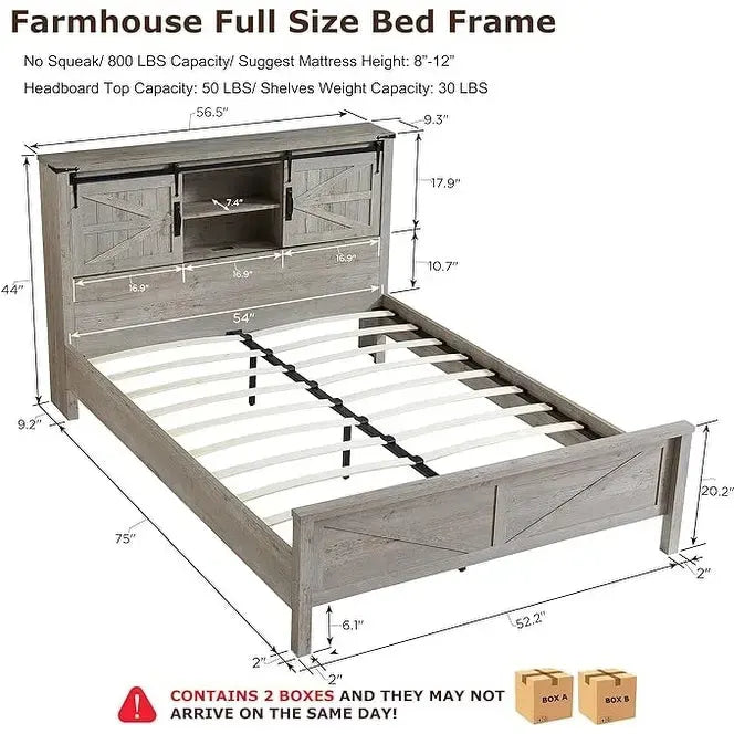 Farmhouse Full Bed Frame with Storage Shelves and Built-in Charging Station 26