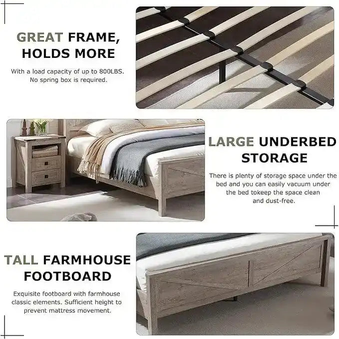 Farmhouse Full Bed Frame with Storage Shelves and Built-in Charging Station 29
