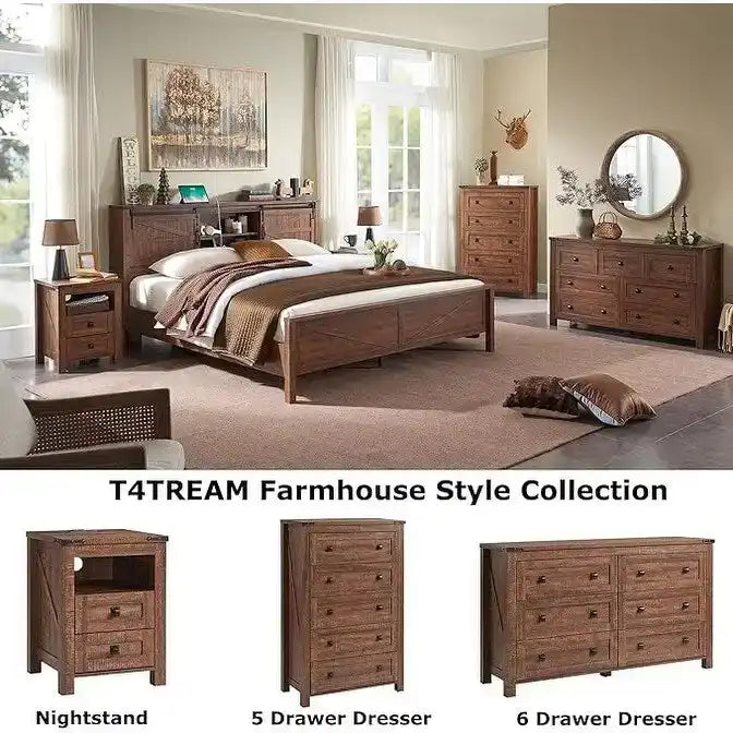 Farmhouse Full Bed Frame with Storage Shelves and Built-in Charging Station 36