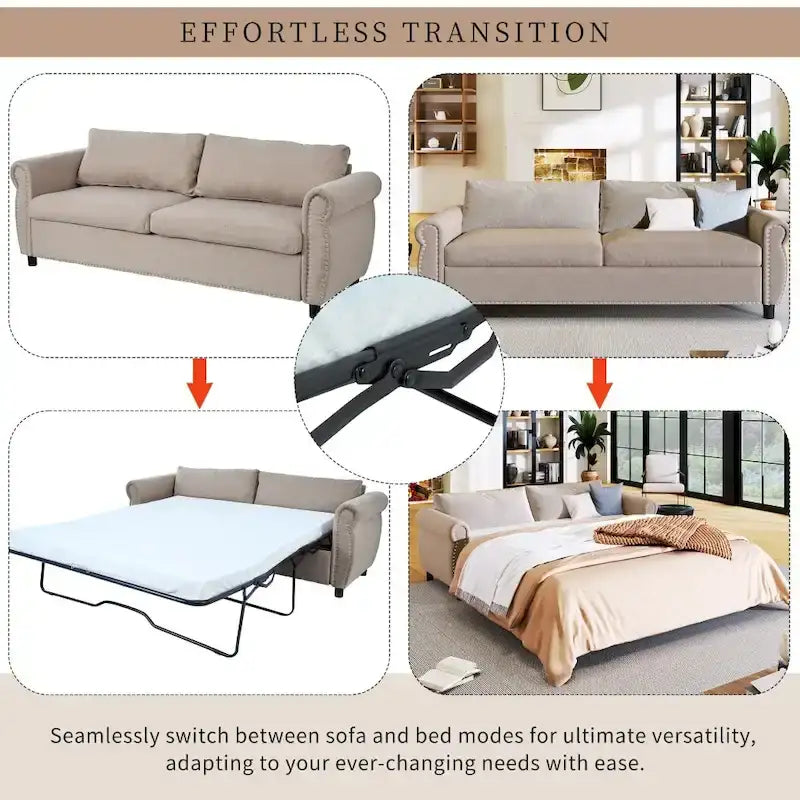 80.7-Inch 2-in-1 Sofa Bed with Spacious Mattress 8