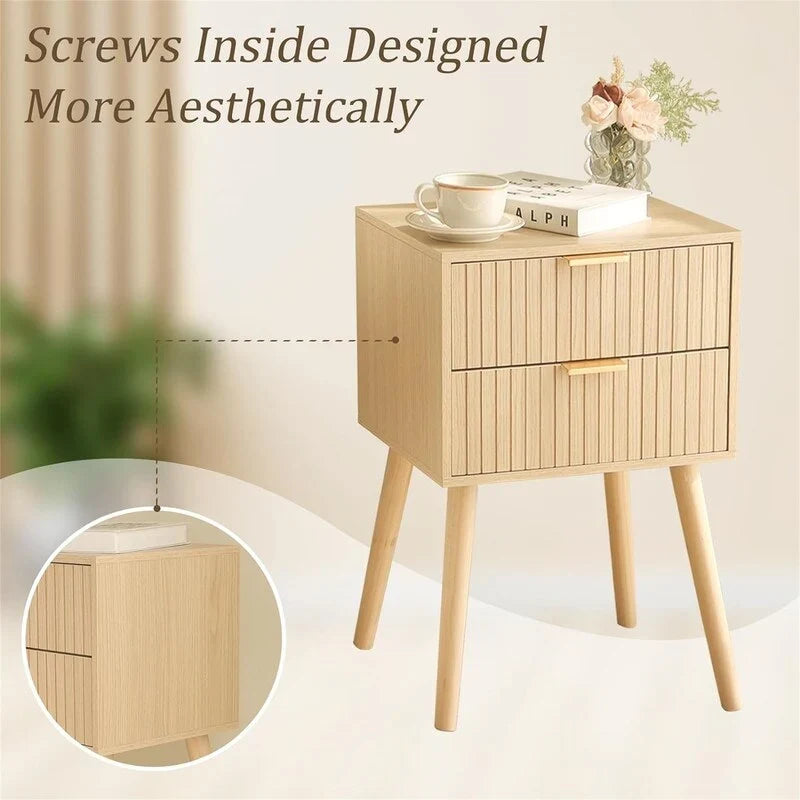 Modern Mid-Century Nightstand with Dual Drawers 2