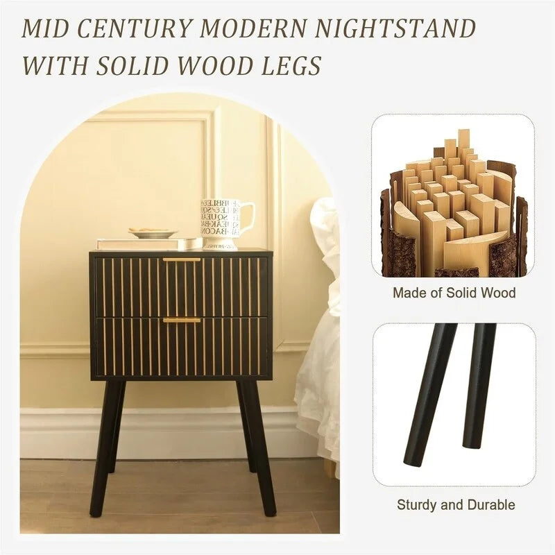 Modern Mid-Century Nightstand with Dual Drawers 7