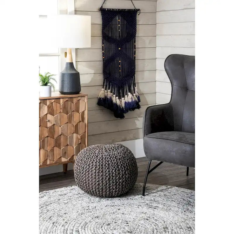 Nuloom York Classic Solid Knitted Jute Ottoman Pouf 13