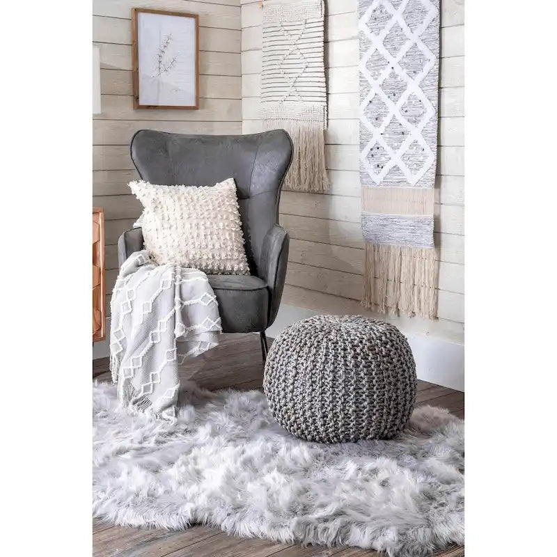 Nuloom York Classic Solid Knitted Jute Ottoman Pouf 14