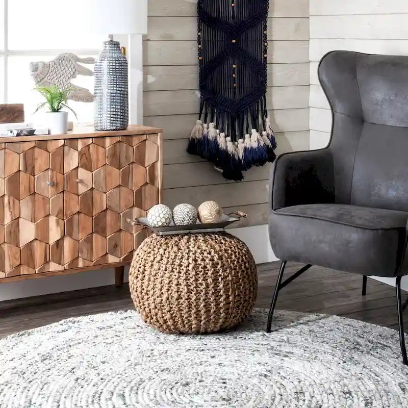 Nuloom York Classic Solid Knitted Jute Ottoman Pouf 2