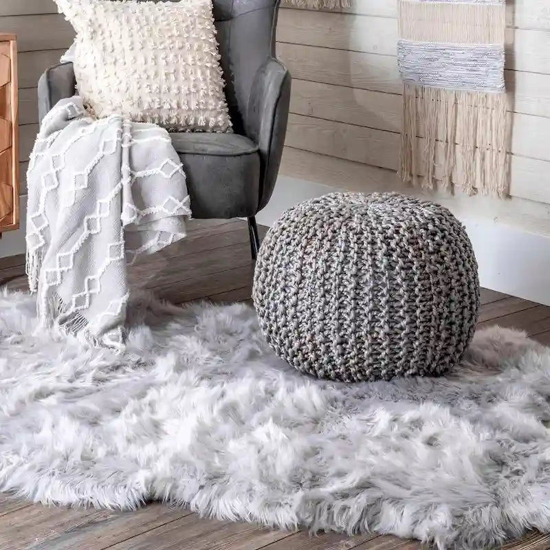 Nuloom York Classic Solid Knitted Jute Ottoman Pouf 4