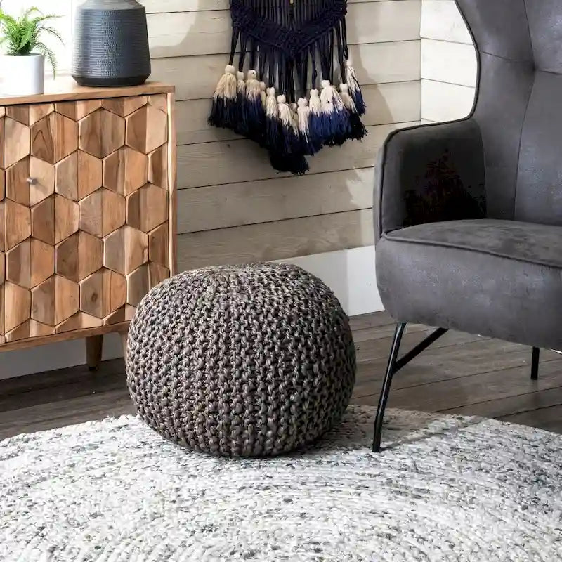 Nuloom York Classic Solid Knitted Jute Ottoman Pouf 7