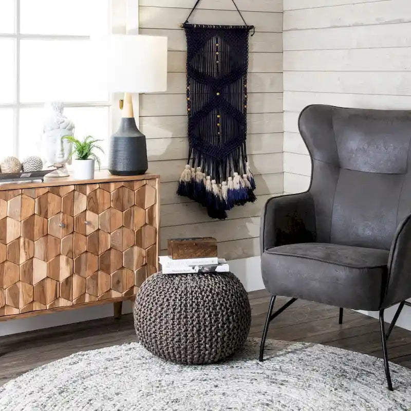 Nuloom York Classic Solid Knitted Jute Ottoman Pouf 8